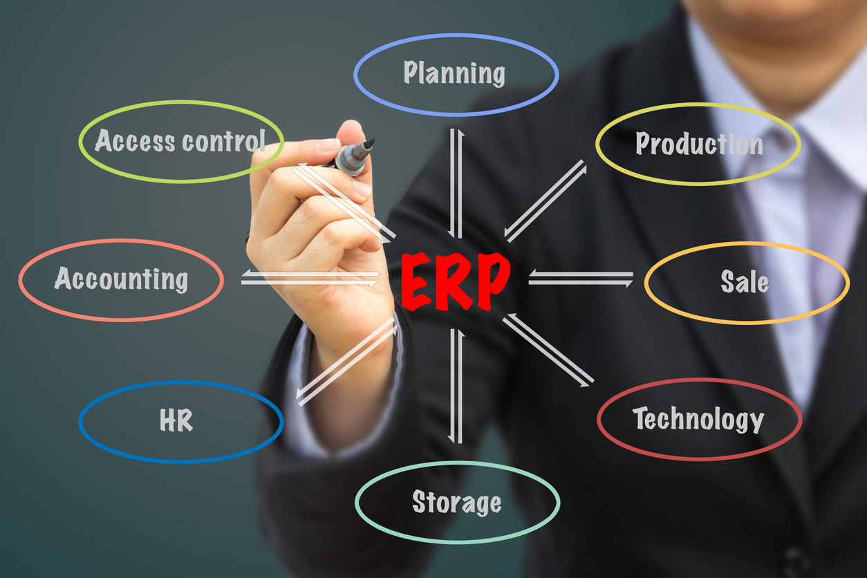 Businessman writing ERP relation concept. Businessman writing ERP relation concept.